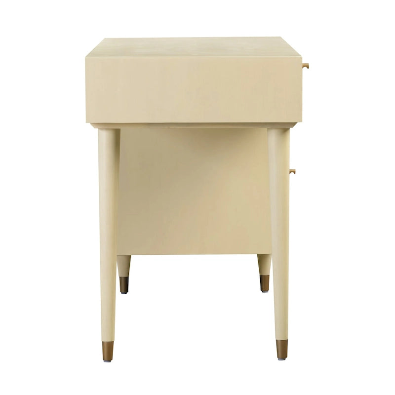Wood and Cane 3 Drawer Desk with Brass Details