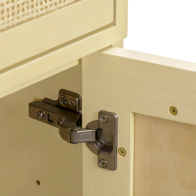 Wood and Cane 3 Drawer Desk with Brass Details