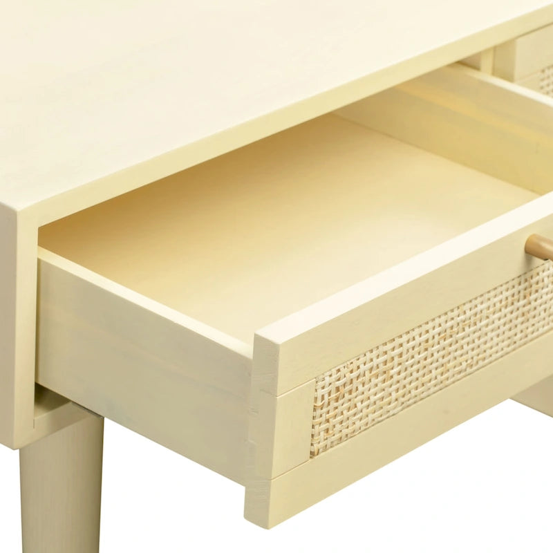 Wood and Cane 3 Drawer Desk with Brass Details