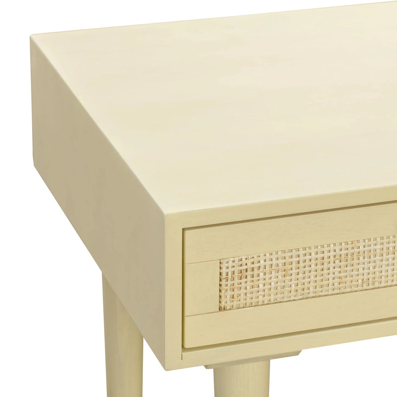 Wood and Cane 3 Drawer Desk with Brass Details