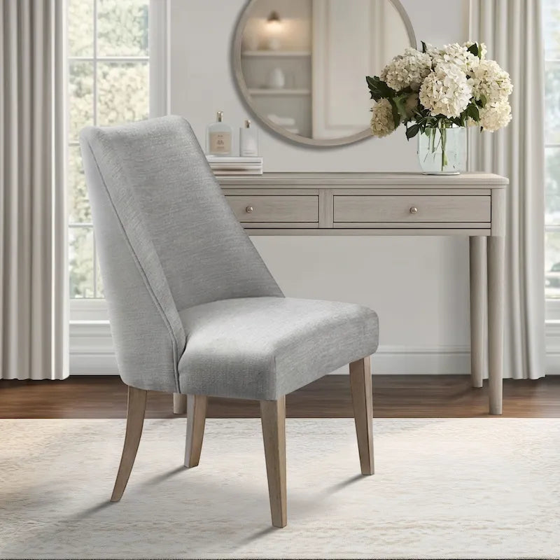 Farmhouse Upholstered Dining Chairs with Solid Wood Legs, Set of 2