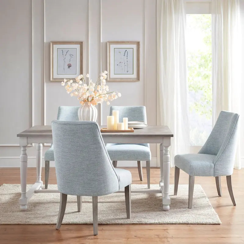 Farmhouse Upholstered Dining Chairs with Solid Wood Legs, Set of 2
