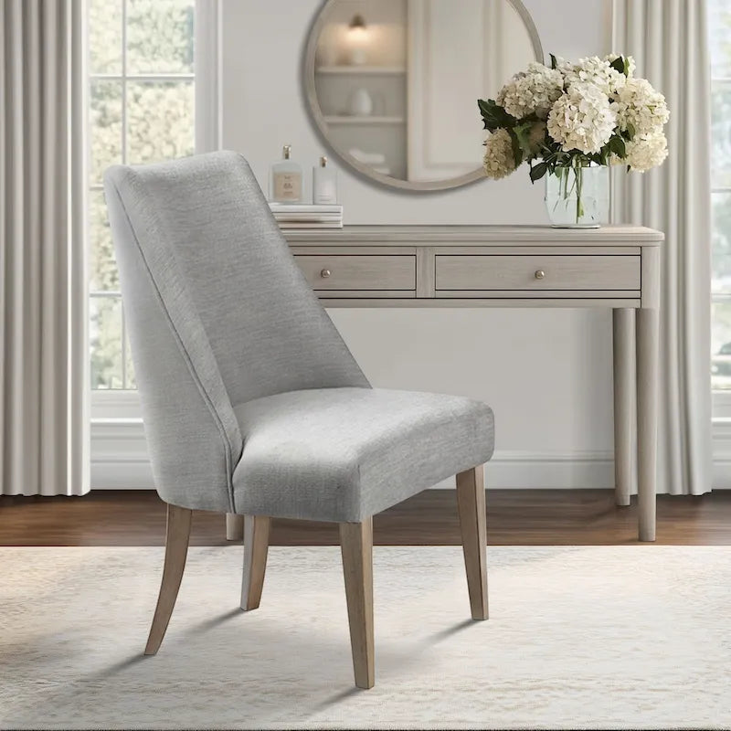 Farmhouse Upholstered Dining Chairs with Solid Wood Legs, Set of 2