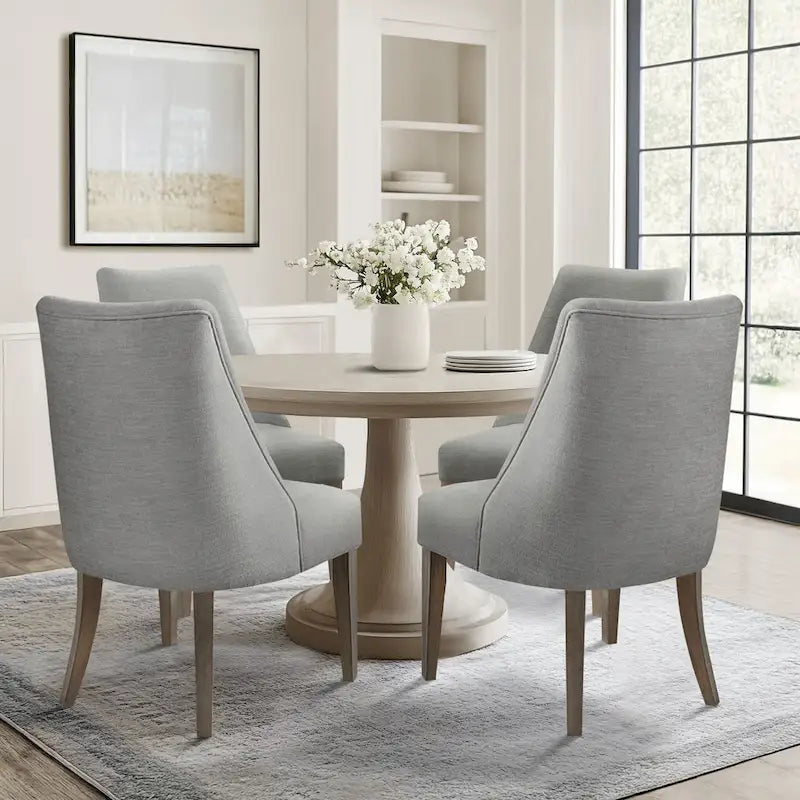 Farmhouse Upholstered Dining Chairs with Solid Wood Legs, Set of 2