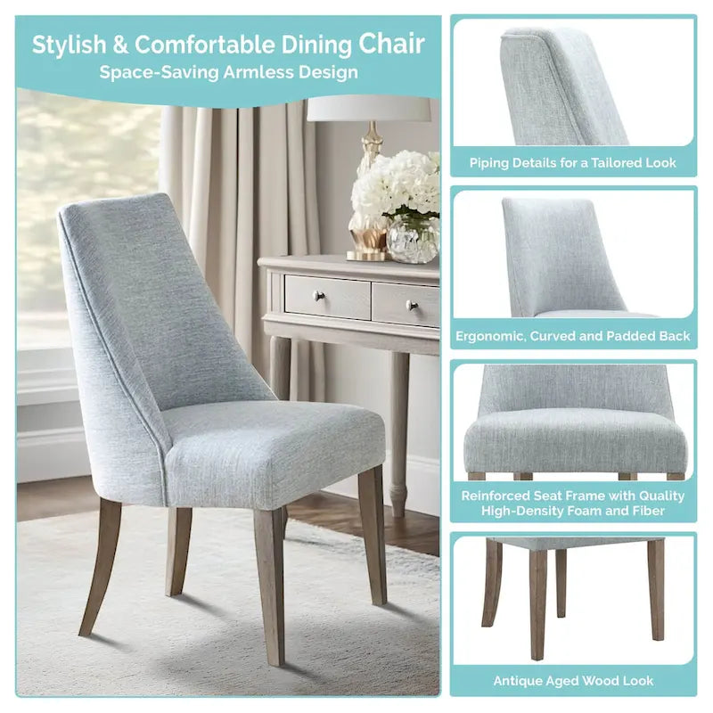 Farmhouse Upholstered Dining Chairs with Solid Wood Legs, Set of 2