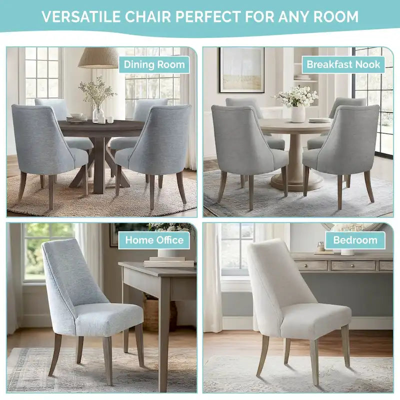 Farmhouse Upholstered Dining Chairs with Solid Wood Legs, Set of 2