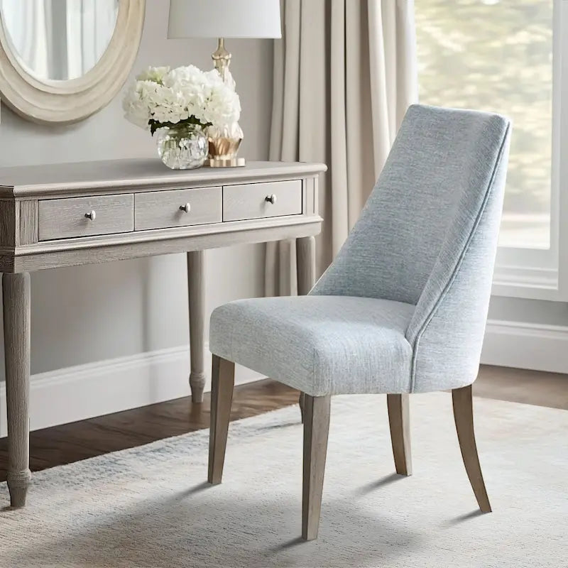 Farmhouse Upholstered Dining Chairs with Solid Wood Legs, Set of 2