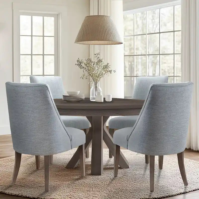 Farmhouse Upholstered Dining Chairs with Solid Wood Legs, Set of 2