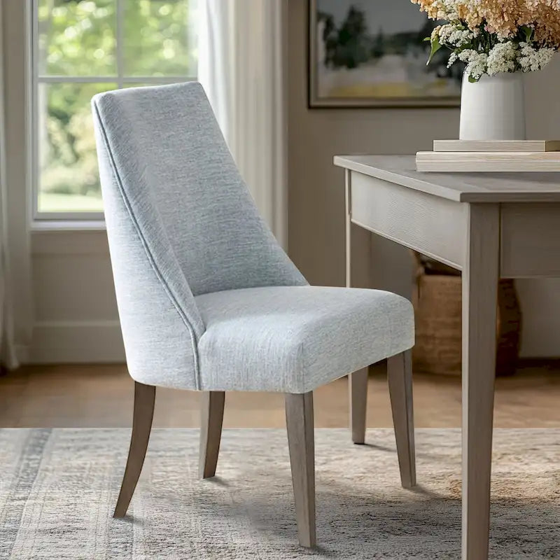 Farmhouse Upholstered Dining Chairs with Solid Wood Legs, Set of 2