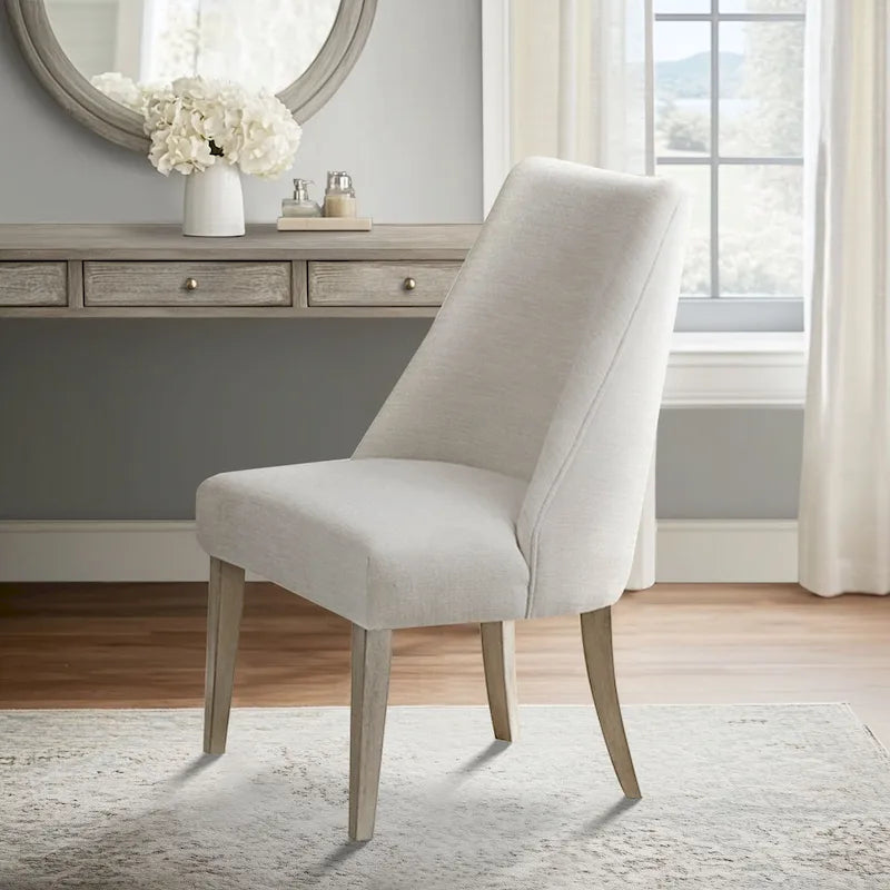 Farmhouse Upholstered Dining Chairs with Solid Wood Legs, Set of 2
