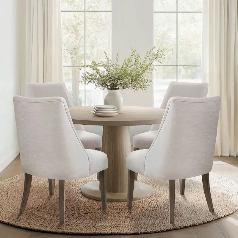 Farmhouse Upholstered Dining Chairs with Solid Wood Legs, Set of 2