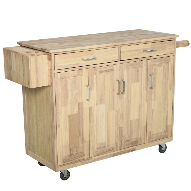 Rolling Kitchen Island Cart with 5 Drawers, 3 Cabinets, Spice Rack and Towel Bar