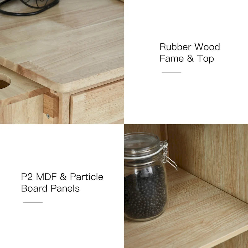 Rolling Kitchen Island Cart with 5 Drawers, 3 Cabinets, Spice Rack and Towel Bar