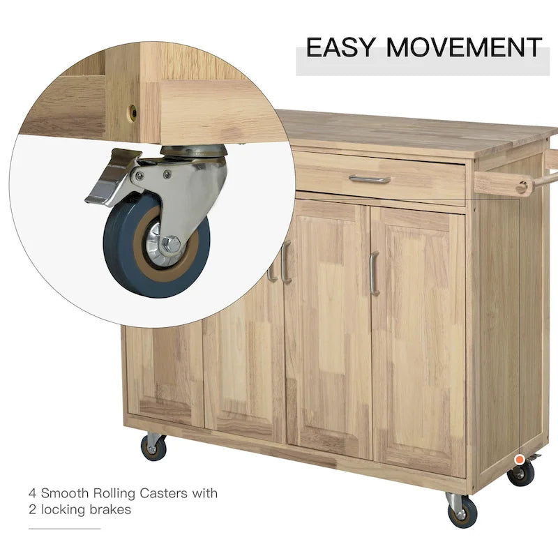 Rolling Kitchen Island Cart with 5 Drawers, 3 Cabinets, Spice Rack and Towel Bar