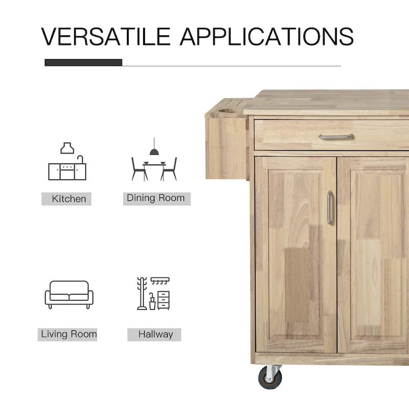 Rolling Kitchen Island Cart with 5 Drawers, 3 Cabinets, Spice Rack and Towel Bar