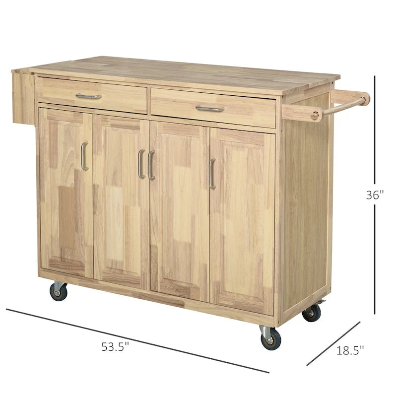Rolling Kitchen Island Cart with 5 Drawers, 3 Cabinets, Spice Rack and Towel Bar