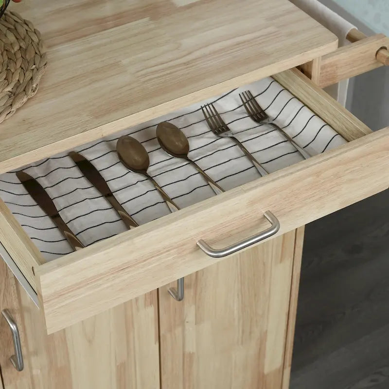 Rolling Kitchen Island Cart with 5 Drawers, 3 Cabinets, Spice Rack and Towel Bar