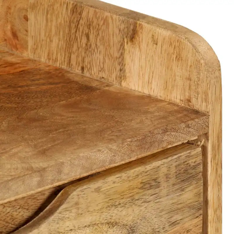 Solid Mango Wood Bedside Cabinet with 3 Drawers - Retro Style