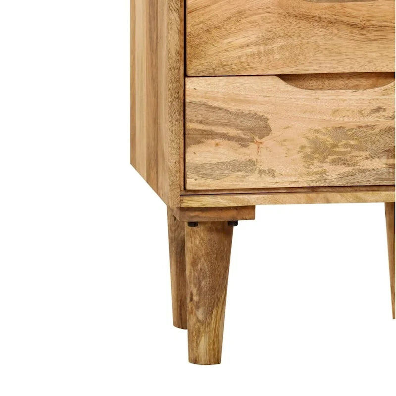 Solid Mango Wood Bedside Cabinet with 3 Drawers - Retro Style