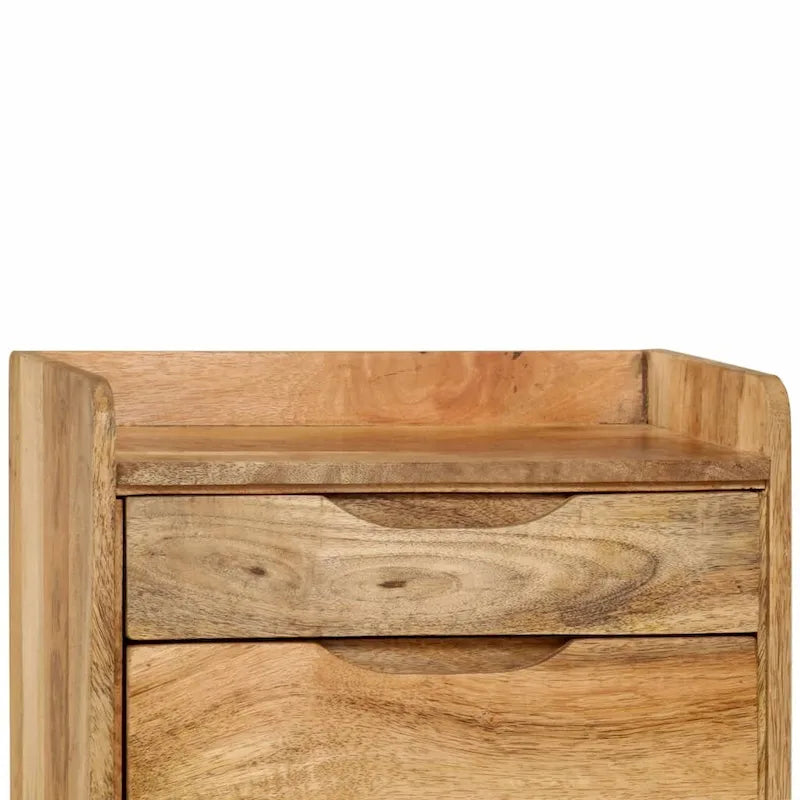 Solid Mango Wood Bedside Cabinet with 3 Drawers - Retro Style