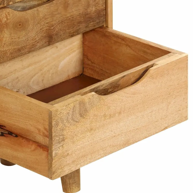 Solid Mango Wood Bedside Cabinet with 3 Drawers - Retro Style