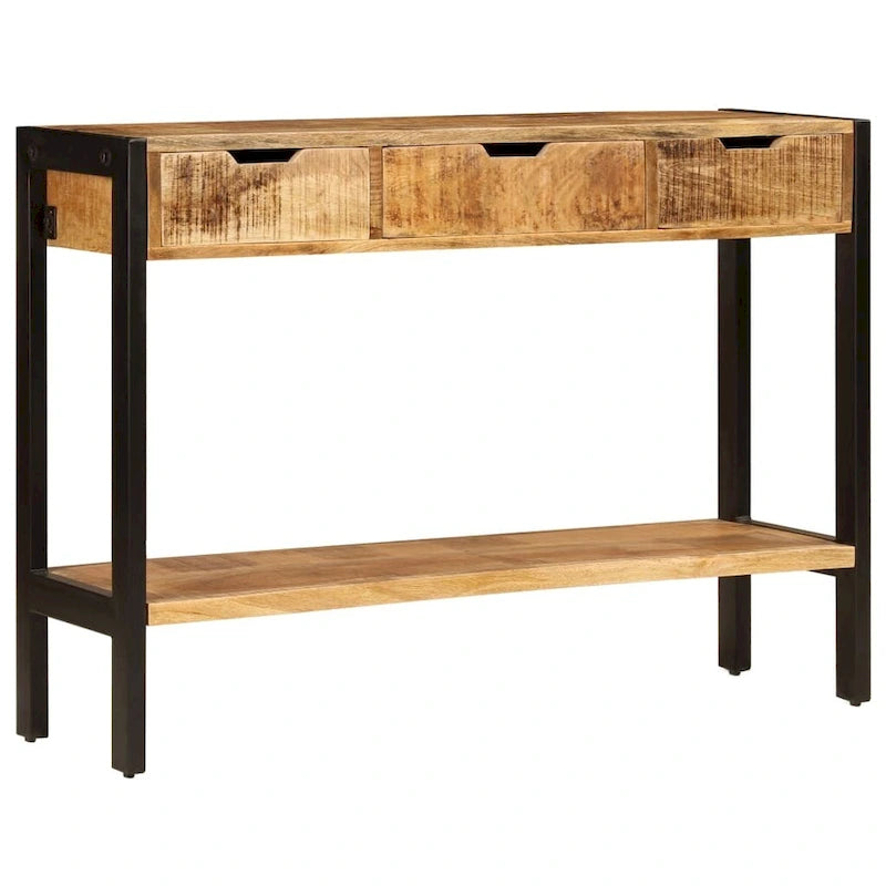 Solid Mango Wood Sideboard with 3 Drawers - 43.3x13.8x29.5