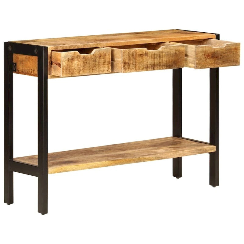 Solid Mango Wood Sideboard with 3 Drawers - 43.3x13.8x29.5