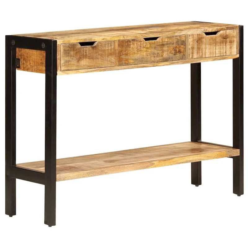 Solid Mango Wood Sideboard with 3 Drawers - 43.3x13.8x29.5