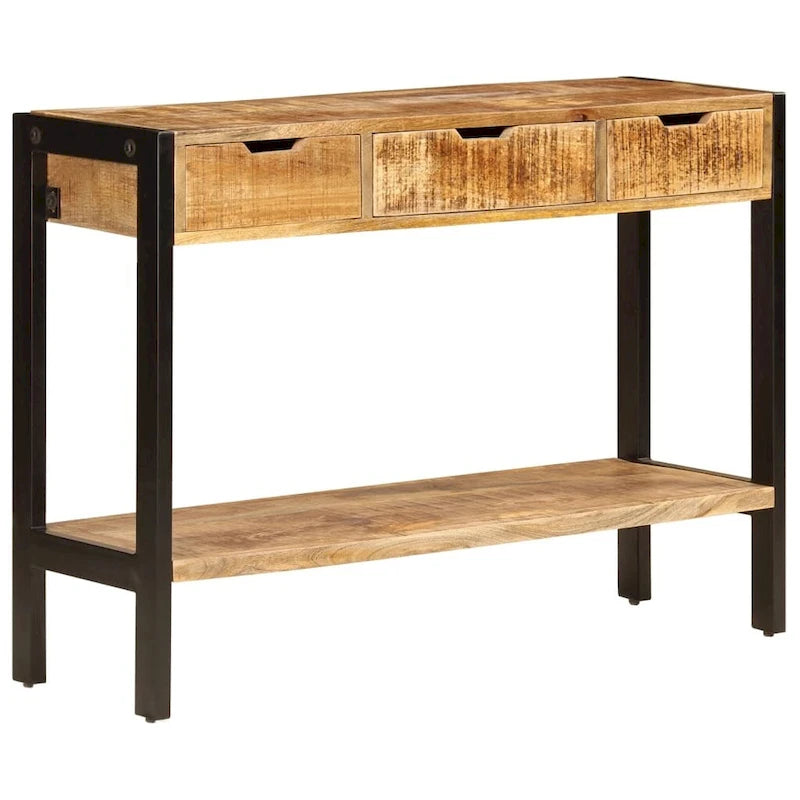 Solid Mango Wood Sideboard with 3 Drawers - 43.3x13.8x29.5