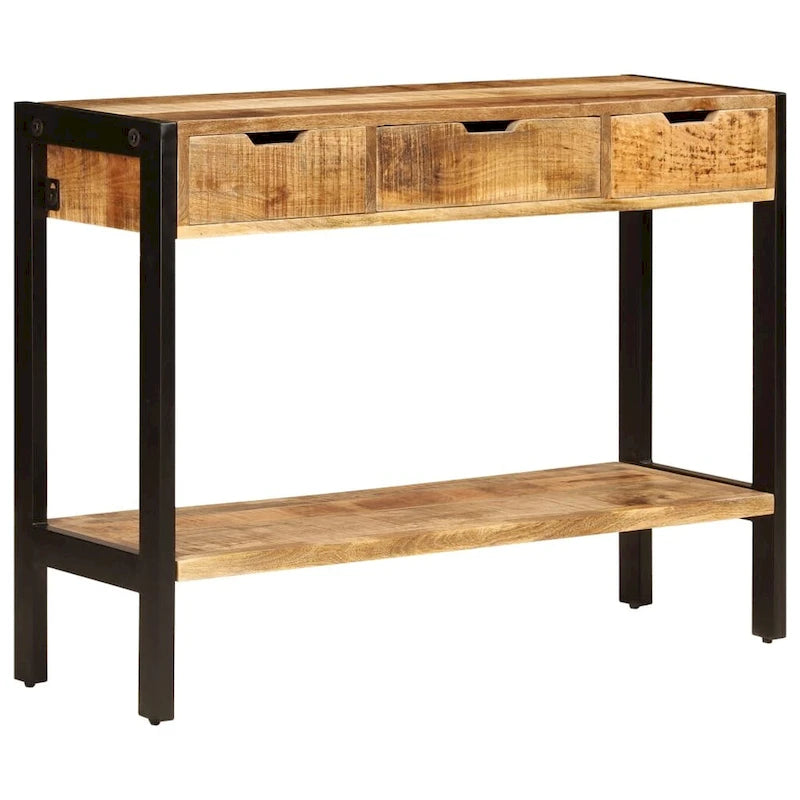 Solid Mango Wood Sideboard with 3 Drawers - 43.3x13.8x29.5