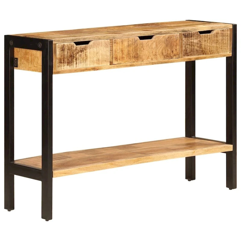 Solid Mango Wood Sideboard with 3 Drawers - 43.3x13.8x29.5