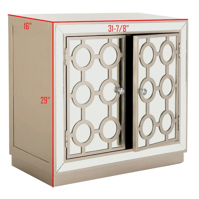 Art Deco Mirrored 2-Door Storage Chest, 32"W x 16"D x 29"H