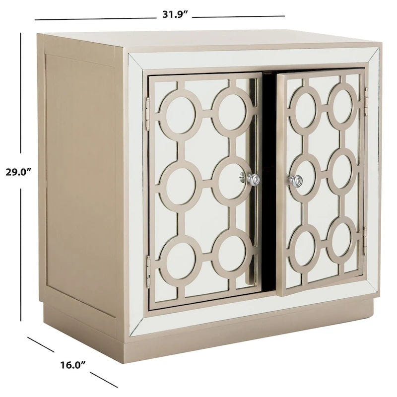 Art Deco Mirrored 2-Door Storage Chest, 32"W x 16"D x 29"H