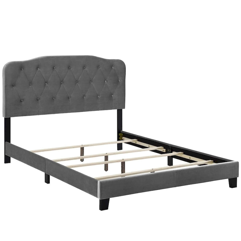 Queen Upholstered Velvet Bed with Button Tufted Headboard - 800 lb Capacity