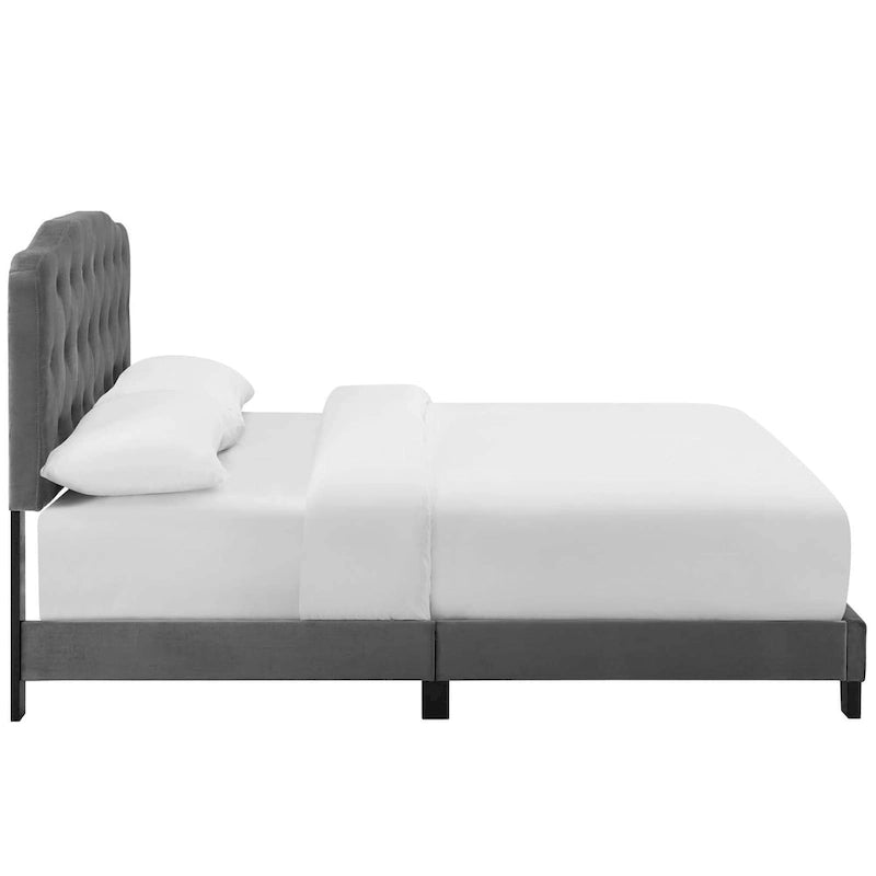 Queen Upholstered Velvet Bed with Button Tufted Headboard - 800 lb Capacity