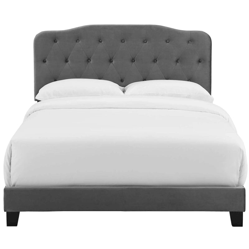 Queen Upholstered Velvet Bed with Button Tufted Headboard - 800 lb Capacity