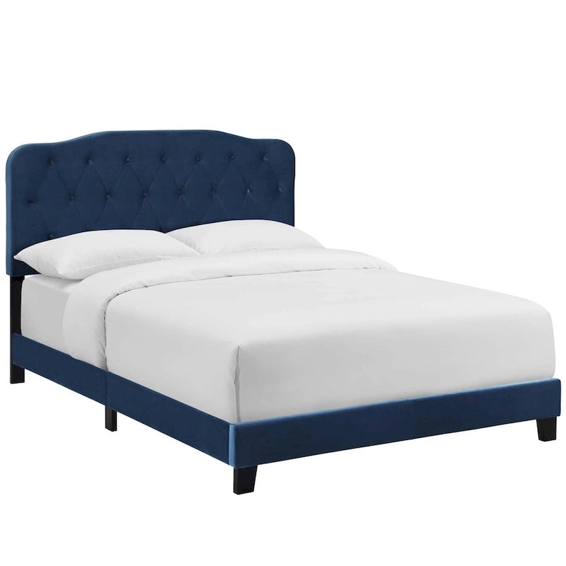 Queen Upholstered Velvet Bed with Button Tufted Headboard - 800 lb Capacity