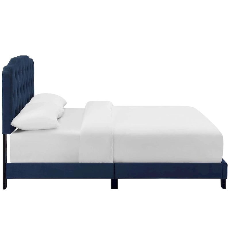 Queen Upholstered Velvet Bed with Button Tufted Headboard - 800 lb Capacity