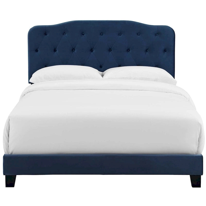 Queen Upholstered Velvet Bed with Button Tufted Headboard - 800 lb Capacity