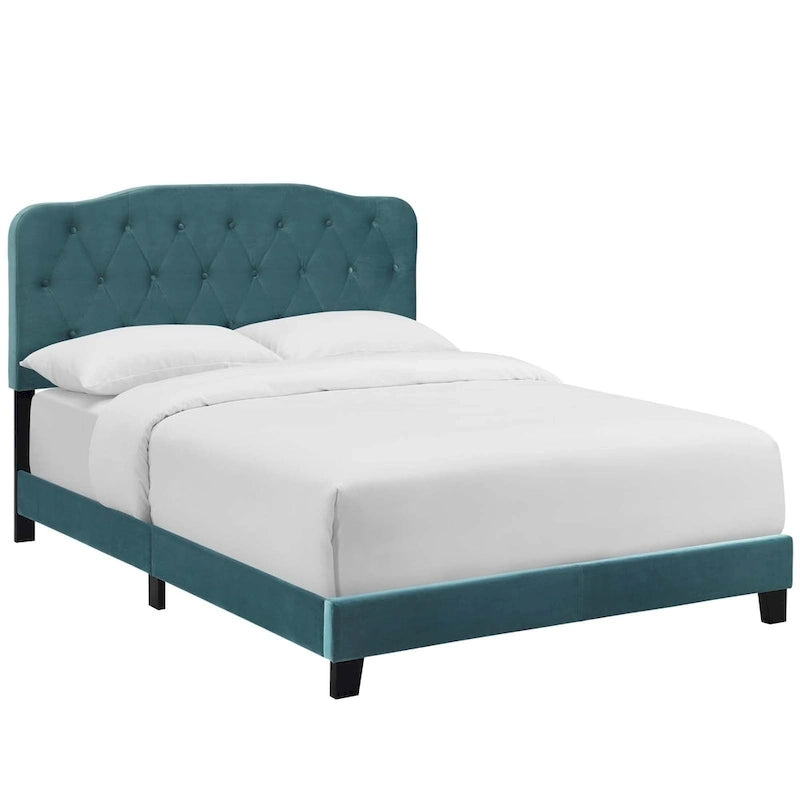 Queen Upholstered Velvet Bed with Button Tufted Headboard - 800 lb Capacity