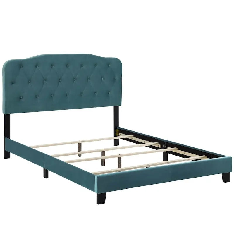 Queen Upholstered Velvet Bed with Button Tufted Headboard - 800 lb Capacity