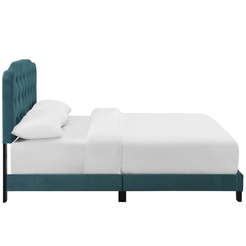 Queen Upholstered Velvet Bed with Button Tufted Headboard - 800 lb Capacity
