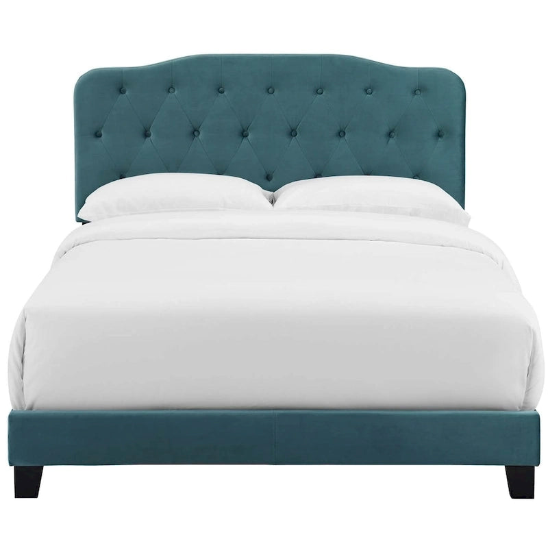 Queen Upholstered Velvet Bed with Button Tufted Headboard - 800 lb Capacity