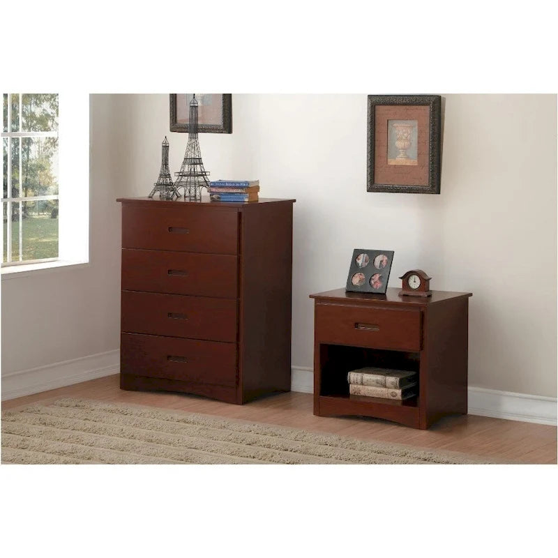 4-Drawer Wooden Storage Chest - Dark Cherry Brown Finish