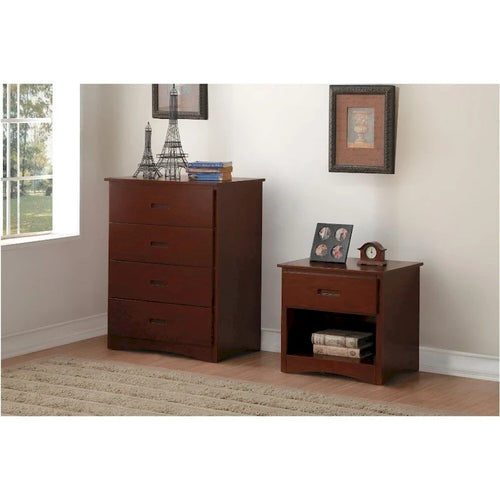 4-Drawer Wooden Storage Chest - Dark Cherry Brown Finish