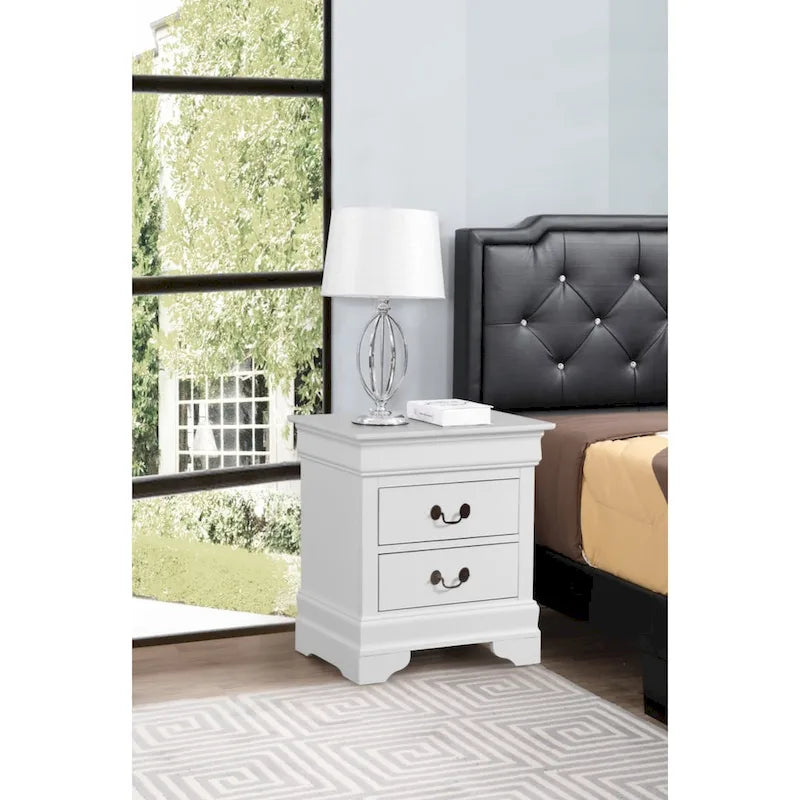 Traditional Style Nightstand with Carved Base and Metal Hardware
