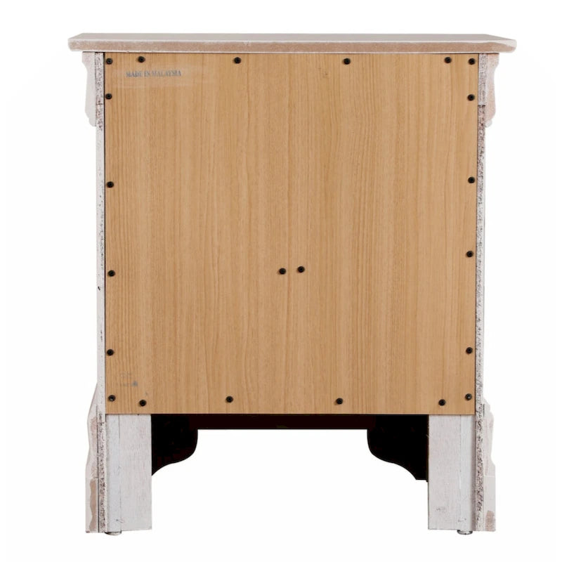 Traditional Style Nightstand with Carved Base and Metal Hardware