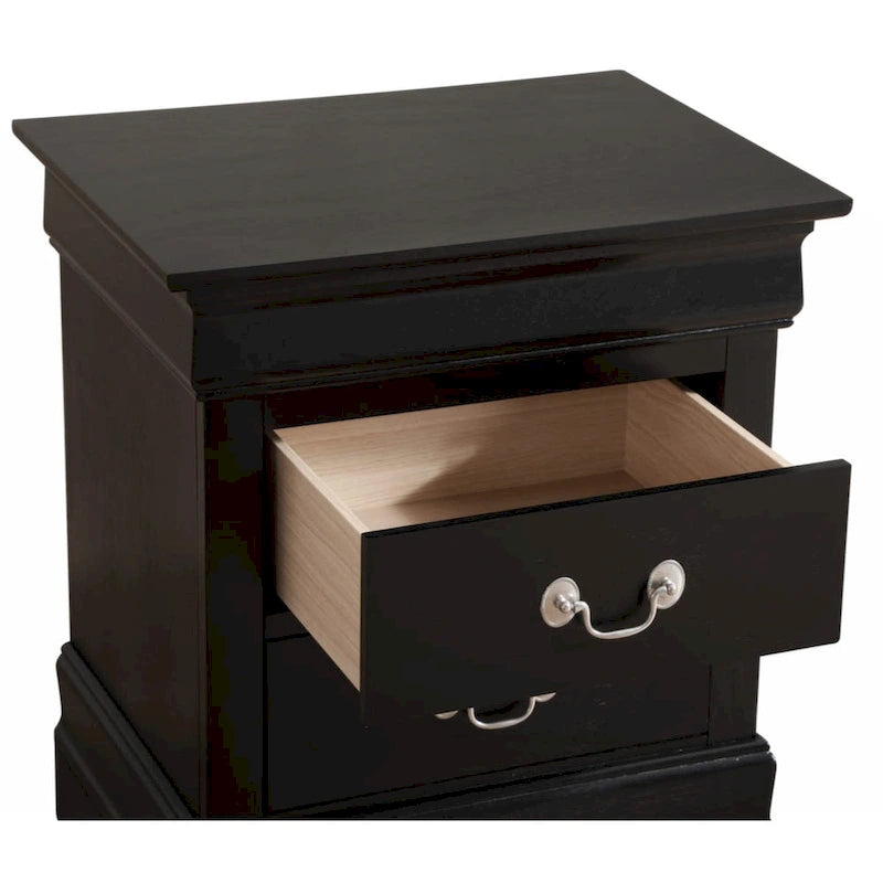 Traditional Style Nightstand with Carved Base and Metal Hardware