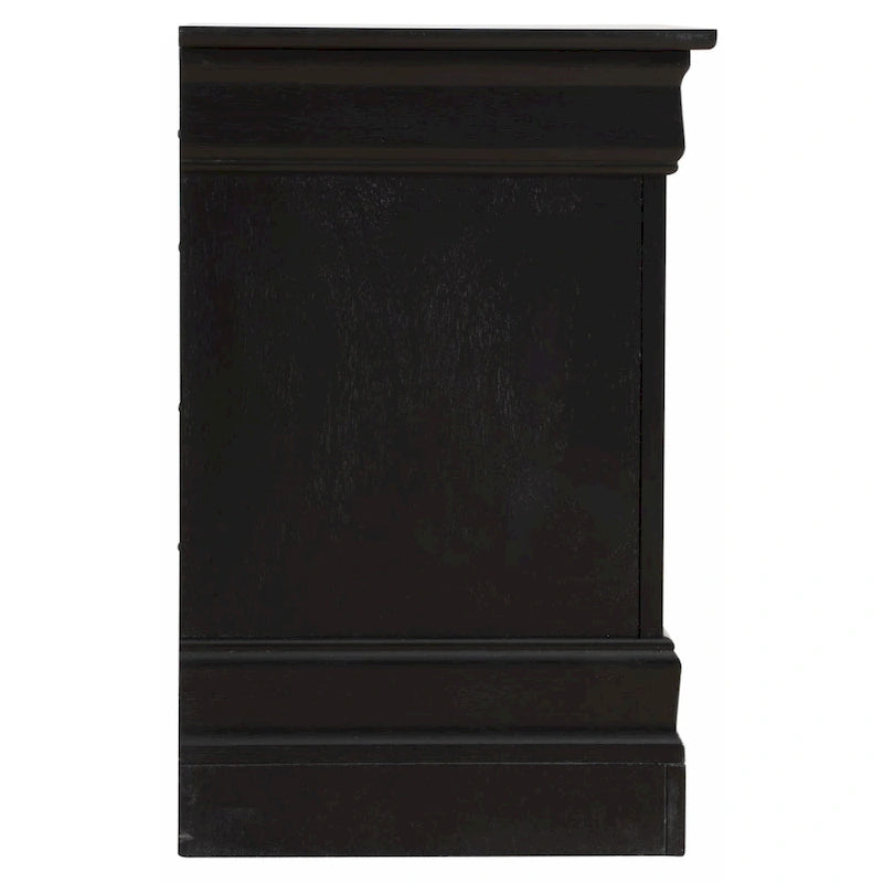 Traditional Style Nightstand with Carved Base and Metal Hardware