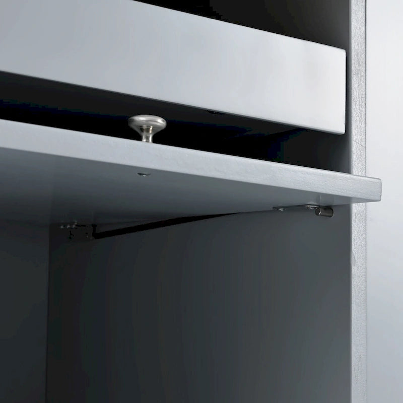 Kitchen Island with Drop Leaf, LED Light, Fluted Glass Doors and Drawers